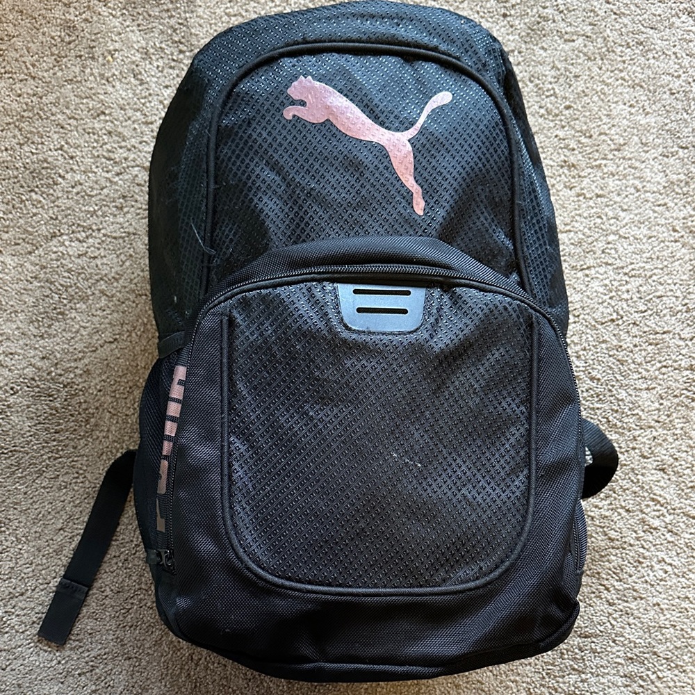 Puma Unisex Backpack Black Brown Logo School Travel Athletic Bag One Size